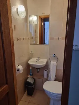 a bathroom with a sink and a toilet and a mirror at Aparthotel Résidence Bara Midi in Brussels