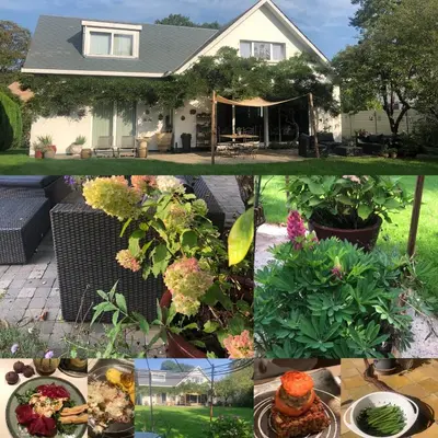 a collage of photos of a house with plants at Villa Plagniau in Rixensart