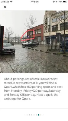 a post with a picture of a car parked in a parking lot at Modern cozy studio with backyard in Antwerp