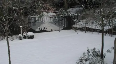a yard covered in snow with a fence at Hotel Guesthouse Begijnhof in Leuven