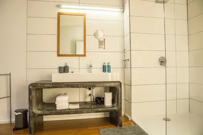 a bathroom with a sink and a mirror at BNB Nest in Ghent