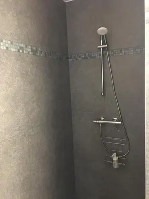 a shower with a shower head in a bathroom at Casa Akuta Airport Flat in Kortenberg
