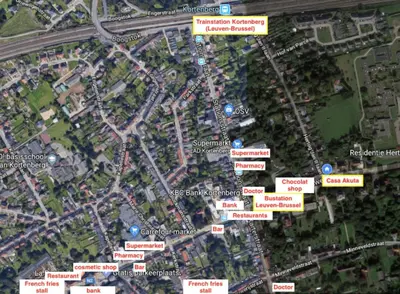 a map of roads with red highlighted cities at Casa Akuta Airport Flat in Kortenberg