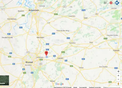 a map with a red marker on it at Casa Akuta Airport Flat in Kortenberg