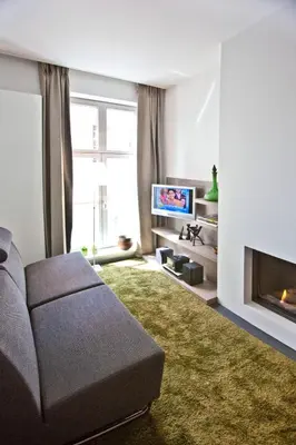 a living room with a couch and a fireplace at Drabstraat 2 Apartment in Ghent