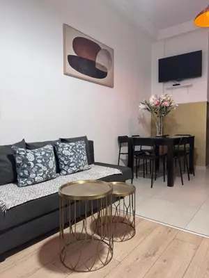 a living room with a couch and a table at Sint-Jans Appartments in Antwerp