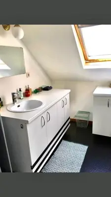 a bathroom with a white sink and a mirror at Foodiejive in Antwerp