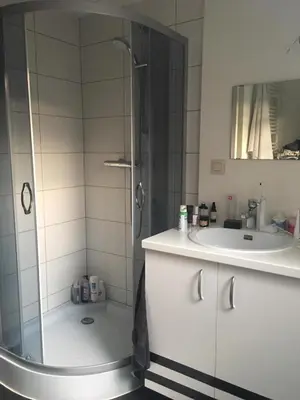 a bathroom with a shower and a sink at Foodiejive in Antwerp