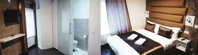 a hotel room with a bed and a bathroom at Hôtel onyx expo in Brussels