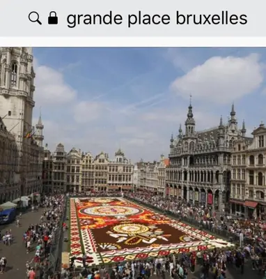 a large crowd of people on a street with a large rug at Studio Brussels Expo in Brussels