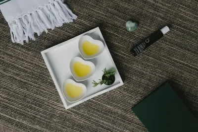 two eggs in the shape of hearts on a plate at august in Antwerp
