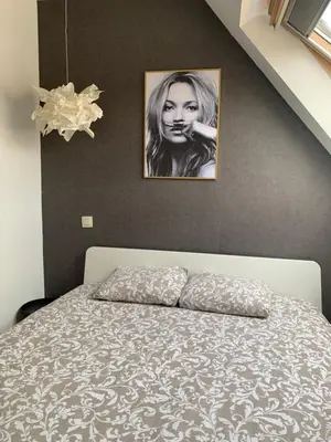 a bedroom with a bed and a picture on the wall at Anna Penthouse in Ghent