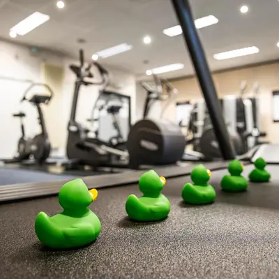 a group of rubber ducks in a gym at Let's Meet Elewijt in Elewijt