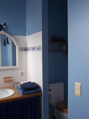 a bathroom with a sink and a toilet at B&B Chambre Chocolat in Brussels