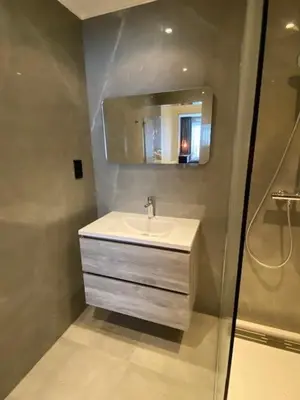 a bathroom with a sink and a mirror at Hotel Thermen Mineraal in Rijmenam