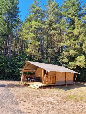 a large tent in a field with trees in the background at Camping Siësta in Lille