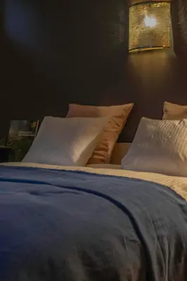 two beds sitting next to each other in a bedroom at Beeltjens B&B: Wolf&Belle in Westerlo