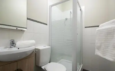 a bathroom with a toilet and a sink and a shower at Appartbrussels in Brussels