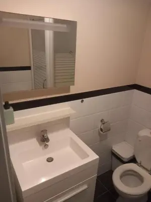 a bathroom with a white sink and a toilet at Appartbrussels in Brussels