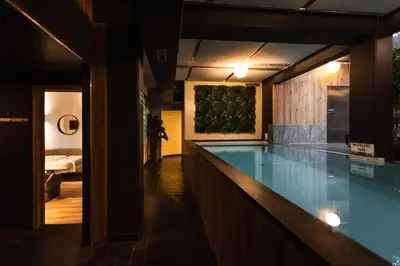 a large swimming pool in a room at Hotel Orion in Ghent
