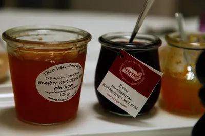 a group of three jars of jam on a shelf at B&B AubergInn in Tessenderlo