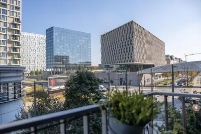 a view of a city skyline with tall buildings at London 993 Apt 202 in Antwerp