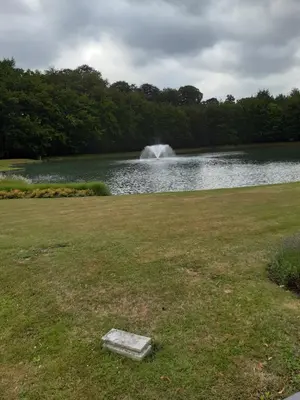 a pond with a fountain in the middle of a park at Casa di Cynthia in Antwerp