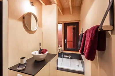 a bathroom with a sink and a bath tub at Juno Boat in Ghent