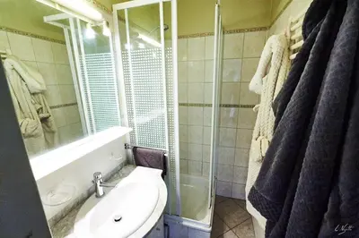 a bathroom with a toilet and a sink and a shower at Studio au plein centre de la ville in Brussels