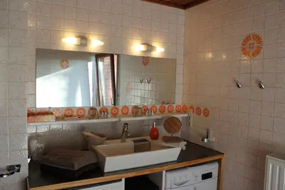 a bathroom with a sink and a mirror at Green Hill Apartment Overijse in Overijse