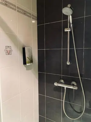 a shower with a shower head in a bathroom at HOTEL BORNEM in Bornem