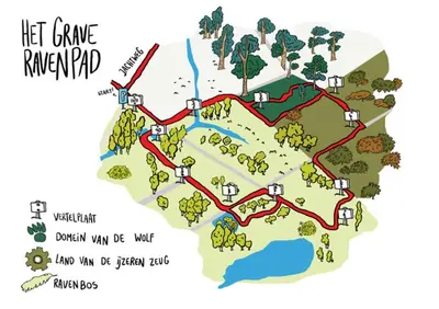 a map of a park with red roads at B&B El Bayo in Ravels