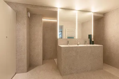 a bathroom with a sink and a mirror at Gepetto's - Beautiful stay in the Historic centre of Ghent - in Ghent