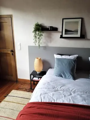 a bedroom with a bed and a mirror on the wall at Het Rustpunt in Ghent