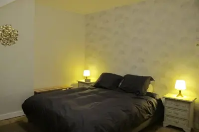 a bedroom with a bed and two night stands with lamps at Brussels Downtown in Brussels
