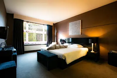 a hotel room with a large bed and a window at Villa Tilia in Retie