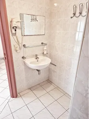 a bathroom with a sink and a shower at Flatpolis Brussels Airport Budget in Diegem
