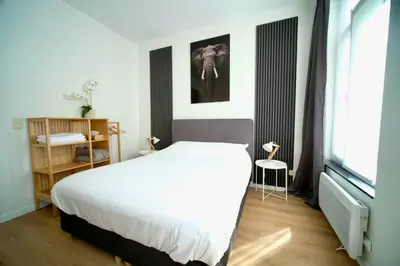 a bedroom with a large white bed and a window at Smart Appart - City in Brussels