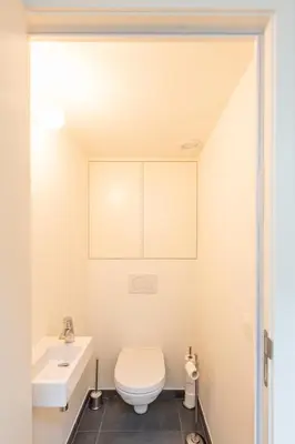 a bathroom with a toilet and a sink at Spacious modern appartments in the heart of Brussels in Brussels