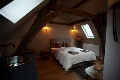 a bedroom with a bed in a attic at Luxury Suites Meir by Rikas Hotels in Antwerp