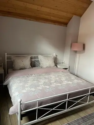 a bedroom with a bed with a metal frame at Vélo 94 in Geel