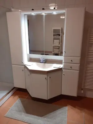 a bathroom with a sink and a large mirror at Wenceslas Cobergher Penthouse in Boutersem