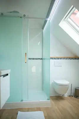 a bathroom with a shower and a toilet at DC's Home in Meise