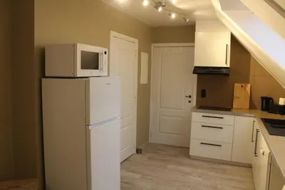 a kitchen with a refrigerator and a microwave at Saffels Nest 33 in Lochristi