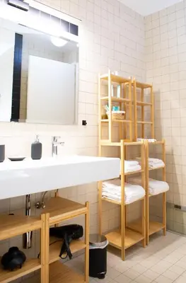 a bathroom with a sink and a mirror at R213 Residences Botanique in Brussels