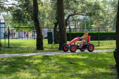 a young child riding a toy car in a park at Recreatie- en Natuurpark Keiheuvel in Balen