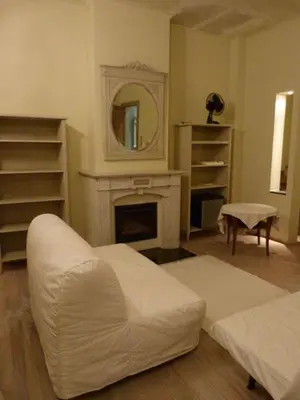 a living room with a couch and a fireplace at B&B Sparrow's Nest in Ghent