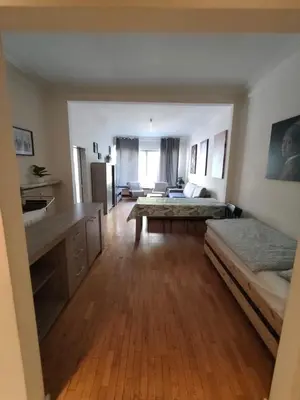 a large room with two beds and a living room at Belga Apartment 3 bedrooms. in Antwerp