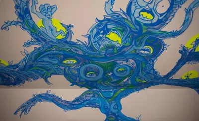 a painting of a tree with eyes on it at KaBa Hostel in Ghent