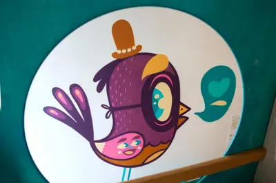 a sticker of a bird on a shelf at KaBa Hostel in Ghent